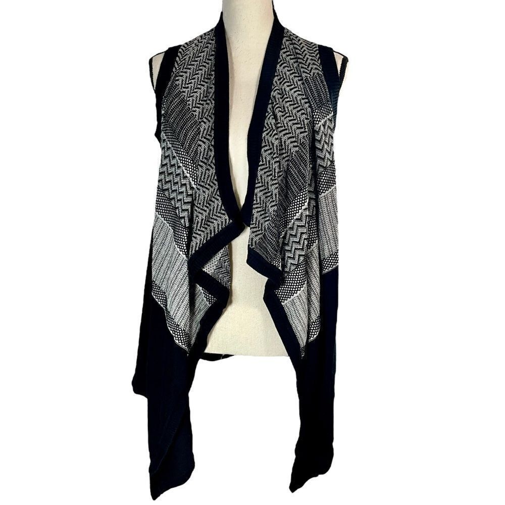 Banana Republic Black Gray Sleeveless Waterfall Cardigan XS